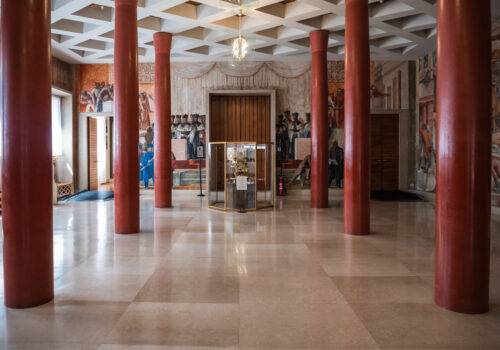 Padua, Italy - August 16 2020: Graduation Hall of the Padova University in Palazzo Bo, also called Basilica designed by Gio Ponti